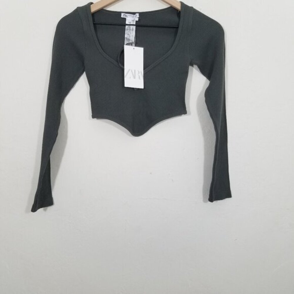 NWT Zara Ribbed Limitless Contour Collection Crop Top Long Sleeve Stretch XS-S